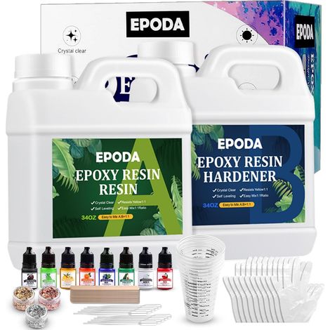 Resine Epoxy Transparente, 68 oz/2 L en Kit de Resine Epoxy Complet Débutant, 1: 1 Ratio en Résine Epoxy pour Créations Artistiques, la Coulée, de Bijoux, Plateau, Table Rivière (1/5)