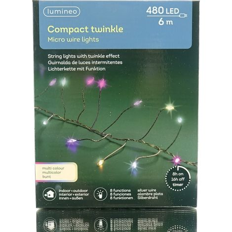 Lumineo Micro-LED Lichterkette Compact Twinkle Silberfarben 6 Meter 480 Lichter - bunt (1/4)