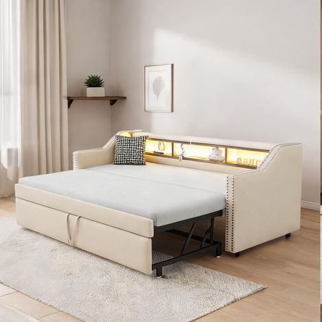 Cadre de lit beige en burlap 203,5 x 102 x 74 cm (1/5)