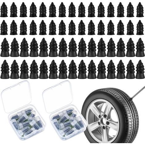 60 Pièces Clous en Caoutchouc de Pneu sous Vide, Clou Reparation Pneu pour Kit Reparation Pneu Voiture, Kit de Réparation Pneus Voiture pour Pneu de Voiture et Moto Clous Pneus Voiture (30S+30L) (1/5)