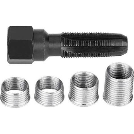 Sollbry Kit de réparation de filetage de Bougies d'allumage, Robinet d'insertion de Filetage Bougie d'allumage 5 Pièces en Acier au Carbone Outils re-taraudage Avec Inserts pour Bougies 14 mm réparati (1/4)