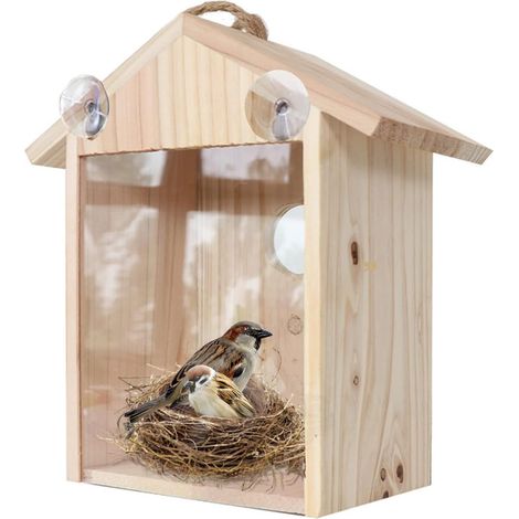 Nichoir à Oiseaux Extérieur à Suspendre - Cabane en Bois Avec Fenêtre Transparente pour Observation - Pour Oiseaux Sauvages, Rouge-Gorge, Mésange - Balcon et Jardin