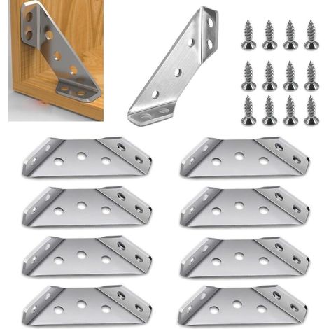 Set mit 10 Eckwinkeln aus Edelstahl, Metallbefestigungswinkel, Metall-Eckstützen mit Schrauben, Eckwinkel für Regale, Schränke, Tische, Stühle und Schreibtische