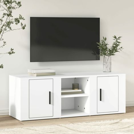 Meuble TV, Étagère TV, Meuble de Salon, Moderne Blanc 100x31,5x35 cm Bois d'ingénierie OIB6760E (1/5)