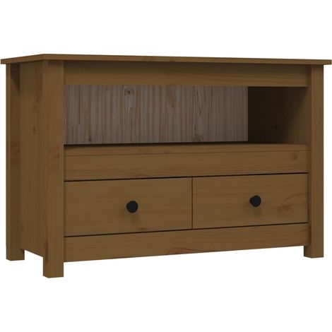 Mueble TV multimedia estantería para televisión buffet para televisión comedor salón dormitorio miel 79 x 35 x 52 cm madera maciza de pino marrón 020027718