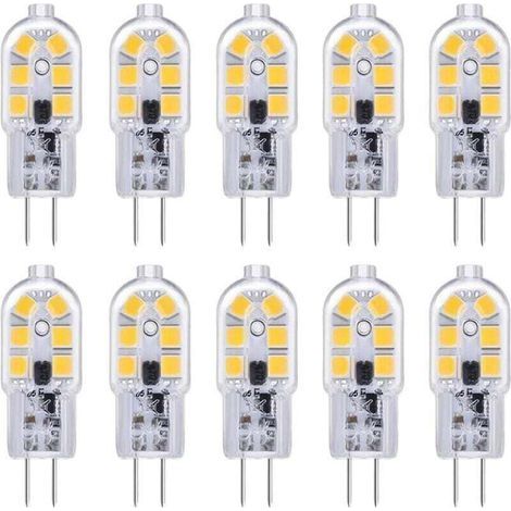 Ampoule LED G4 Lot de 10 ampoules LED G4 12 V 2 W blanc froid 6000 K, 12 LED, remplacement pour ampoule halogène G4 10 W-20 W, 200 lm, AC DC 12 V G4 Bi Pin Capsule LED pour hotte aspirante/lustre, non (1/4)