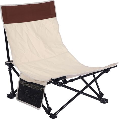 Chaise de plage multifonction confortable pliante inclinable légère transportable beige pour camping terrasse extérieur (1/5)