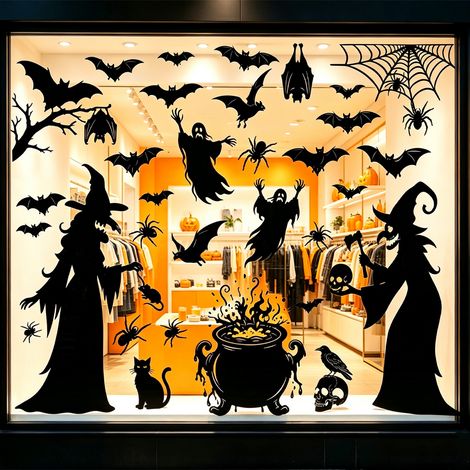 Halloween-Fensteraufkleber, Hexen-Fensteraufkleber (1/4)
