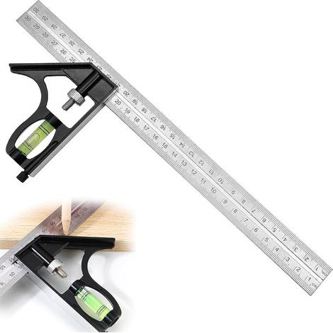 Ensemble d'outils équerres combinées en acier inoxydable avec règle d'angle 45/90 degrés et niveau à bulle pour des mesures précises du travail du bois (1/4)