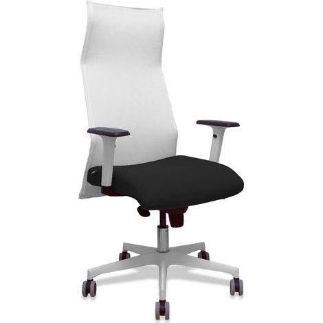Sillón Albacete malla blanco bali negro brazos blancos base blanca ruedas parqué 65mm