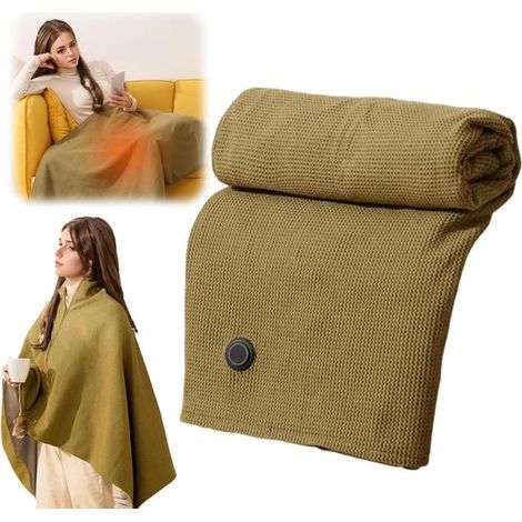 Couverture chauffante électrique - Écharpe chauffante USB - Couverture chauffante individuelle - Fibres synthétiques 150 x 80 cm Vert - Batterie externe non incluse Légumes (1/5)