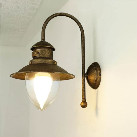 Wandlampe innen Echt-Messing Glas in Bronze E27 Maritim Wohnzimmer Küche Wandleuchte (1/5)