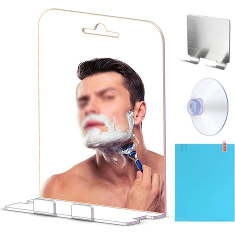 Espejo de ducha para afeitarse – con soporte para maquinilla de afeitar, de pared, antivaho. (1/4)
