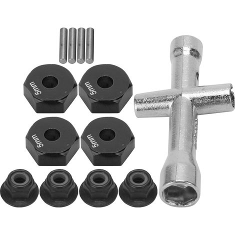 12-mm-Rad, 5-mm-Dicke-Sechskantadapter, Kreuzschlüssel, M4-Antirutschmuttern-Set für 1/10 RC-Cars (Schwarz) (1/5)