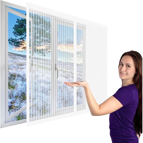 Moustiquaire de Porte Ou Fenetre Magnetique 101 x 167 cm Rideau de Fenêtre pour Prévenir Automatiquementfermé, Sans Percer pour Plupart Les Types Fenêtres, Blanc (1/5)