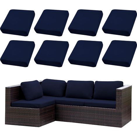 Patio Cushion Covers 8 Piece Set Outdoor Couch Covers Stretch Sofa Covers for Sofa CushionsFurniture Protectors Washable and Reusable (1, Navy) (1/5)