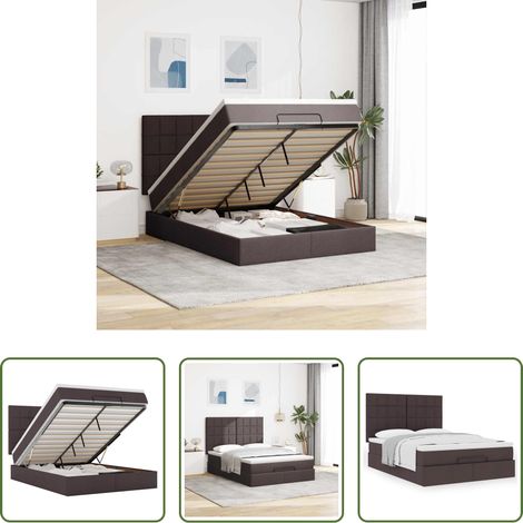 VidaXL Cadre de lit ottoman avec matelas marron foncé 140x200 cm tissu (1/5)