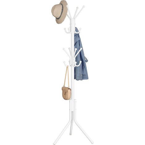 (Blanc)Portemanteau, Portant en Métal, Rangement pour Vêtements, Sacs et Chapeaux, Hauteur 175 cm, avec 16 Crochets, pour Entrée, Salon, Chambre (1/5)