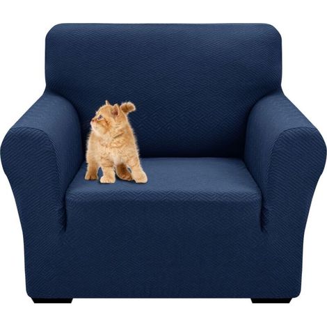 Housse De Canapé 1 Place, Extensible Housse De Fauteuil, Universelle Housse Canapé avec Accoudoirs, Protection Chat Chiens Housse Canape, Housses De Canapé Antidérapante, Bleu Foncé-DOU