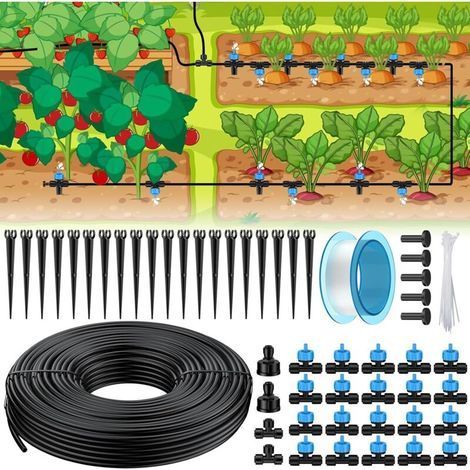 Pawfly Kit d'irrigation goutte-à-goutte 30M Quick-Connect Système d'irrigation goutte-à-goutte pour jardin avec tuyau 4-6 mm Goutteur et accessoires Appareils d'irrigation des plantes (1/5)