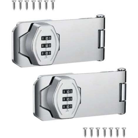 Lot de 2 serrures de sécurité pour portes coulissantes, serrures rotatives à combinaison argentées pour armoires, portes de grange, salles de bains, espaces extérieurs, garages et jardins (1/4)