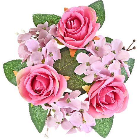 Couronne De Bougie - Couronne Florale Artificielle Avec Roses Et Hortensias - Décor De Table Pour Mariage Et Intérieur - 27 X 27 X 3 Cm - 1 Pièce (1/5)