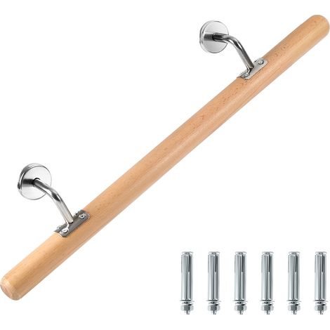 Randaco Rampe murale en hêtre 50 cm, main courante antidérapante Ø4,2 cm avec support inox, pour enfants seniors (1/5)