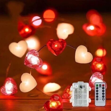 Ciel-Coeurs Guirlande lumineuse à 20 LED et à piles en fil de cuivre pour éclairage intérieur et extérieur, chambre, décoration de mariage, fête, Noël, Guirlande Lumineuse avec Télécommande (1/5)