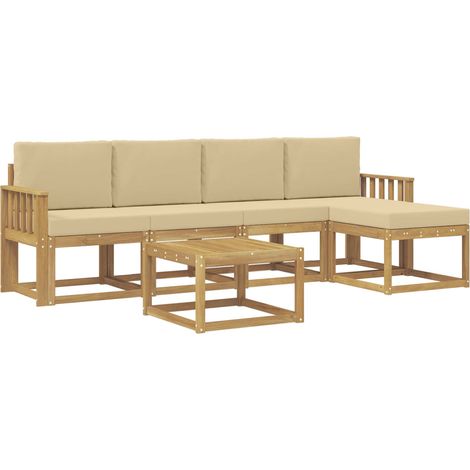 Conjunto de sofás de exterior con cojín 6 pcs y Beige vidaXL