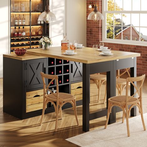 Mesa de comedor extensible con aparador (120-197x40x72 cm), tablero giratorio 360°, MDF, negro (1/5)