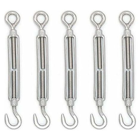 Set mit 5 M8-Hakenkabelspannern, Edelstahl 304, präzise Spannungseinstellung, für Wäscheleinen und Außeninstallationen