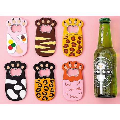 Magnetischer Bierflaschenöffner, 6-teiliges Bierflaschenöffner-Set, niedlicher Bierflaschenöffner in Form einer Cartoon-Katzenpfote für Küche und Bar zu Hause (1/5)
