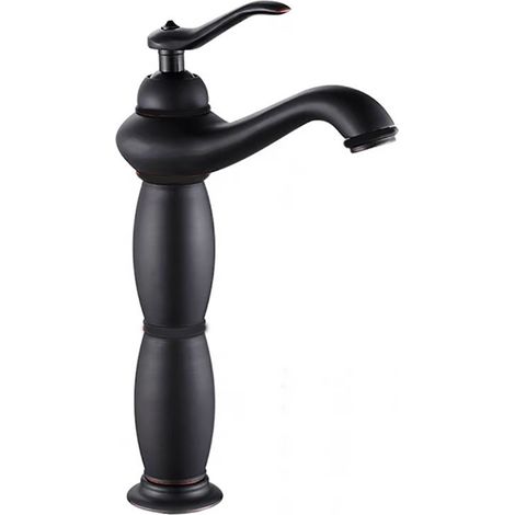 Massive Messing-Waschbeckenmischer im europäischen Retro-Stil, Badezimmerarmatur mit flexiblem Schlauch, klassisches Schwarz-lsw