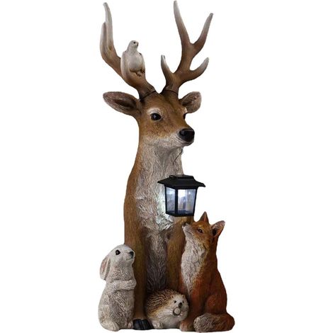 1 Statue de cerf, Résine durable, Lanterne solaire, Éclairage décoratif, Jardin, Pelouse, Intérieur (1/5)
