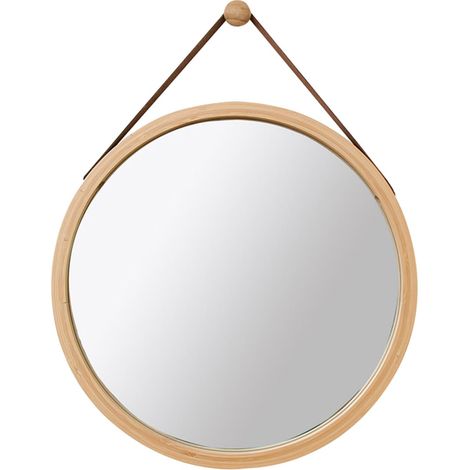 Miroir Salle de Bain Mural Rond 45cm Miroir Décoration avec Cadre en Bois avec Crochet, Chambre ou Dressing (1/4)