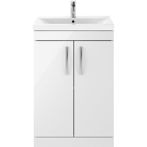 Nuie Athena Floor Standing 2-Door Vanity Unit with Basin-1 600mm Wide - Gloss White (1/5)