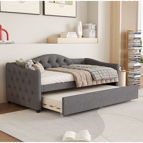 lit adulte lit simple gigogne 90x200 lin gris OKMYHOME (1/5)