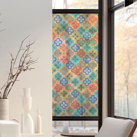 Stickers décoratifs électrostatique, quadrilobes effet dépoli, géométrique, raccordable, effet vitrail, 150 cm X 67,5 cm (1/2)