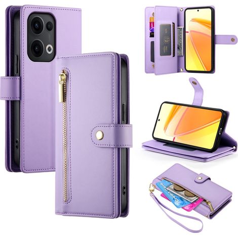 Funda tipo cartera con cremallera para Oppo Reno 13 5G, color morado. (1/5)