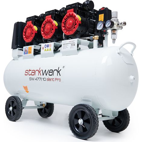 Starkwerk Flüsterkompressor Druckluftkompressor Silent SW 477/10 Pro ölfrei 400 Volt - 10 Bar - 100 Liter Kessel