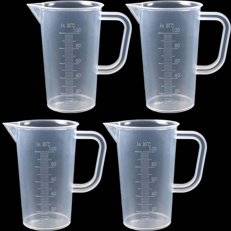 Lot de 4 gobelets doseurs de 100 ml, en plastique, avec graduation, avec poignée, gobelet doseur de précision, résistant à la chaleur, pour cuisine, laboratoire (1/5)