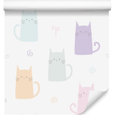Papier peint chatons colorés pour salon et chambre 50x1000 cm (1/5)