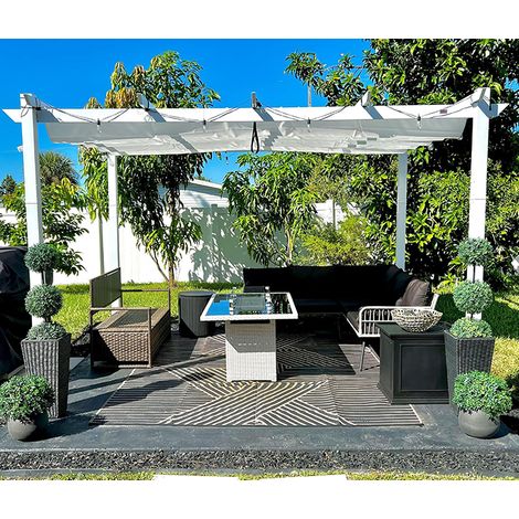 PURPLE LEAF Pergola Jardin Extérieure Rétractable en Aluminium, Cadre Blanc, avec Double Auvent Pare-soleil, 3 x 4 m, Blanc