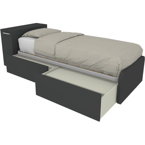 Letto singolo salvaspazio con cassetti e testata contenitiva - Basalto