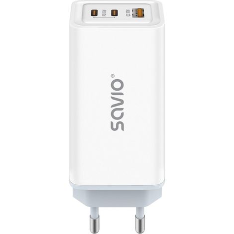 SAVIO LA-07 GaN 65W mains charger. USB. QC4.0+. PD 3.0. White (1/5)