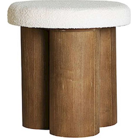 Repose pieds rond style nordique bois et tissu blanc élégant - Blanc et bois naturel (1/2)