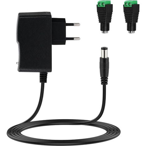 Alimentation 12V 2A avec 2 Connecteurs DC, Adaptateur AC DC 12V 2A Entrée 100-240V, Adaptateur Jack 12V 0,5 x 0,3 cm pour Rubans LED, CCTV, Routeur, TV Box, 24W (1/5)