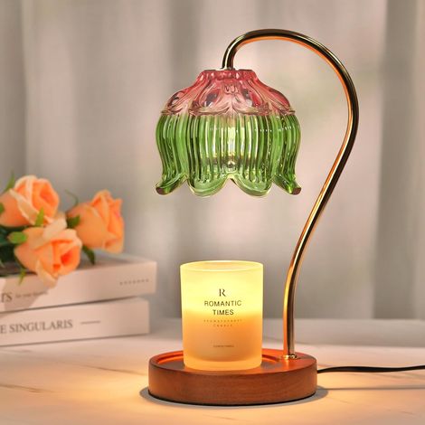 Lampe Chauffe Bougie, avec Minuterie et Variateur,Réglable en Hauteur,Candle Warmer Lamp pour Bougies Parfumées en Verre,Maison,Chambre,Rose et vert (1/5)