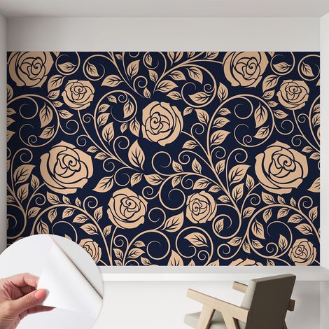 Papier peint autocollant avec imprimé pour cuisine facile à appliquer pour mur a motif Fleurs romantiques 152x104 cm (1/5)
