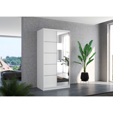 Schiebetürenschrank Schrank Nr.125 in Weiß matt 100x200x58 cm (1/3)